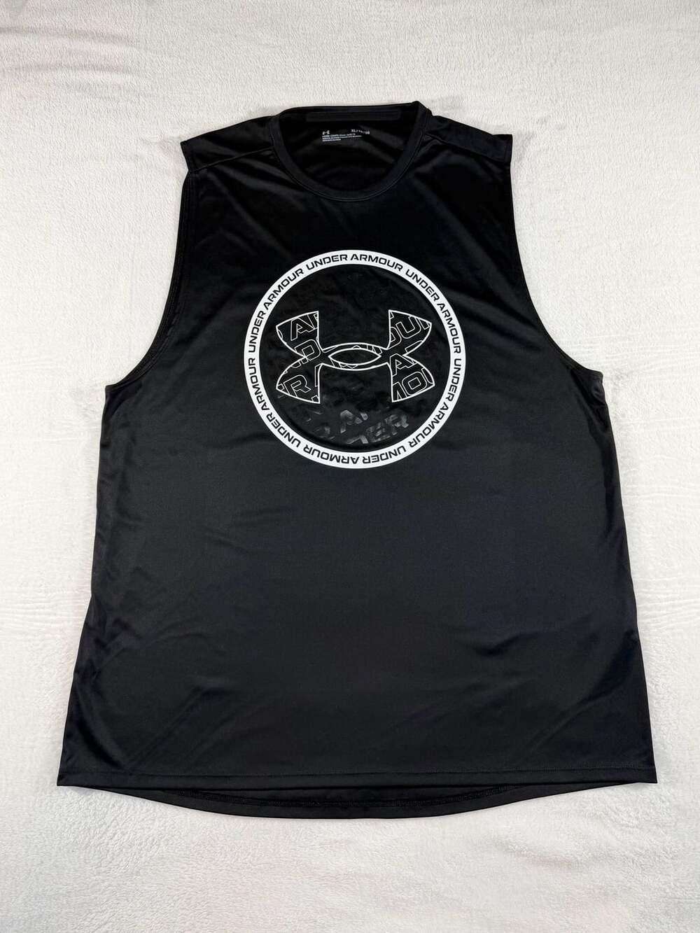 Under Armour Velocity Tank Top Size XL Black Graphic Logo Loose Fit Athletic